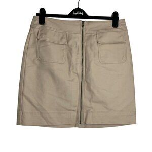 Ann Taylor Zip Front Khaki Mini Skirt Size‎ 8 Front Pockets Cotton Blend